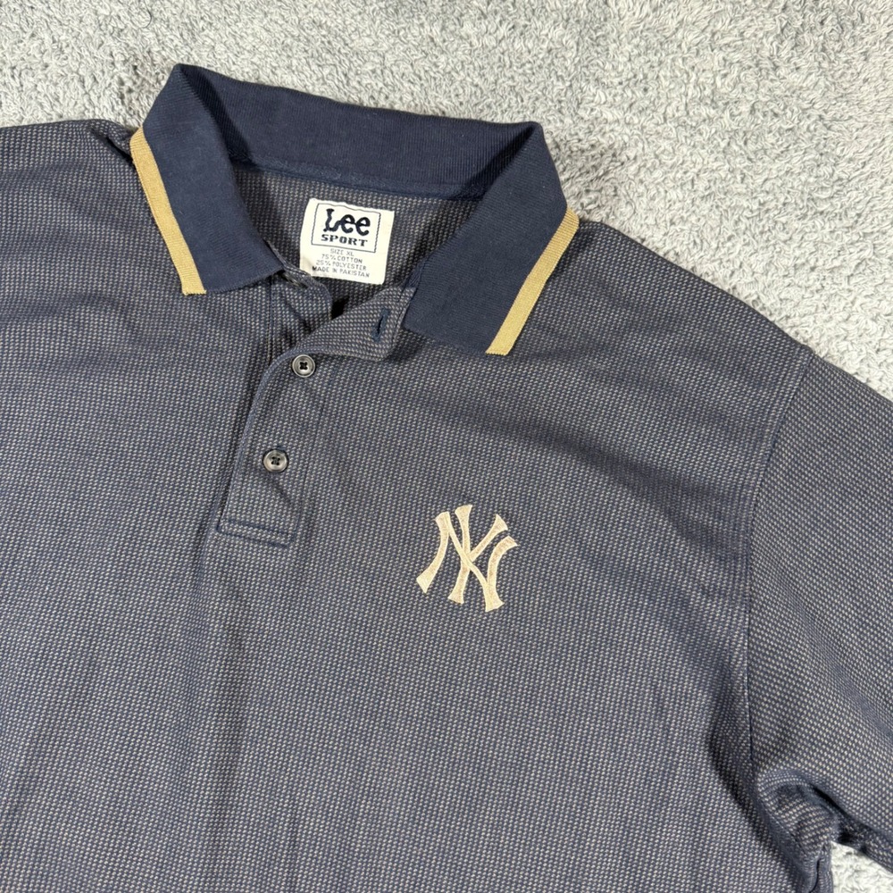 Vintage Lee‎ Sport Houndstooth New York Yankees Polo Shirt Striped Collar SZ XL